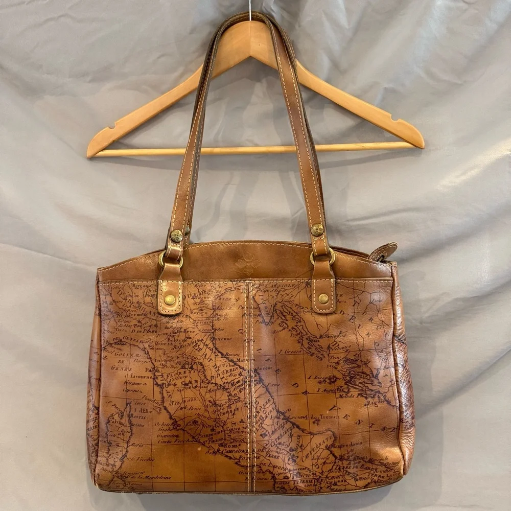 Patricia Nash Map Leather Tote Vintage Inspired Old World Travel Bag Pre-owned - Picture 2 of 16